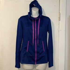 LUKKA Blue and Black Striped Hoodie Full Zip Workout Jacket-S